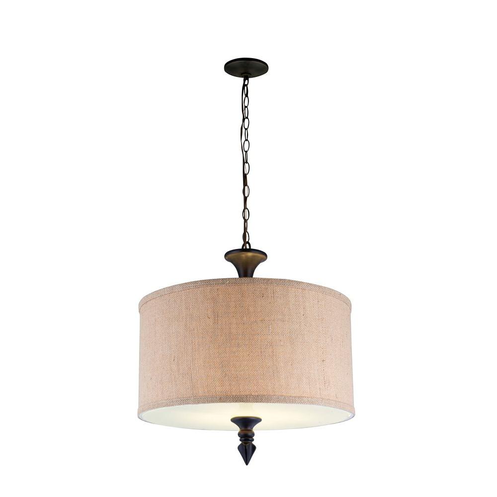 World Imports Clearance Special Values Pendant Lights Jaxson Collection 2 Light Oil Rubbed Bronze Pendant With Crafty Burlap Fabric Shade