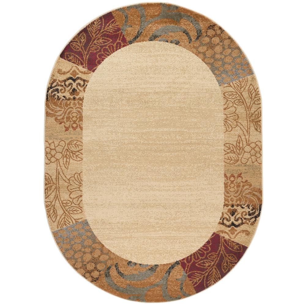 Tayse Rugs Elegance Beige 5 ft. 3 in. x 7 ft. 3 in. Oval Indoor Area