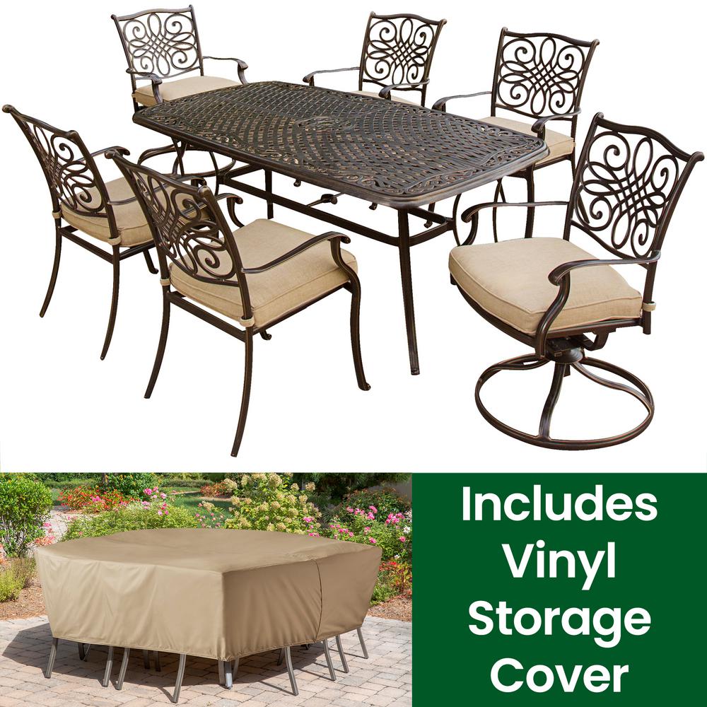 Hanover 7 Piece Aluminum Rectangular Outdoor Dining Set With 2 Hanover 7 Piece Aluminum Rectangular Outdoor Dining Set With 2 Swivel Chairs Protective Cover