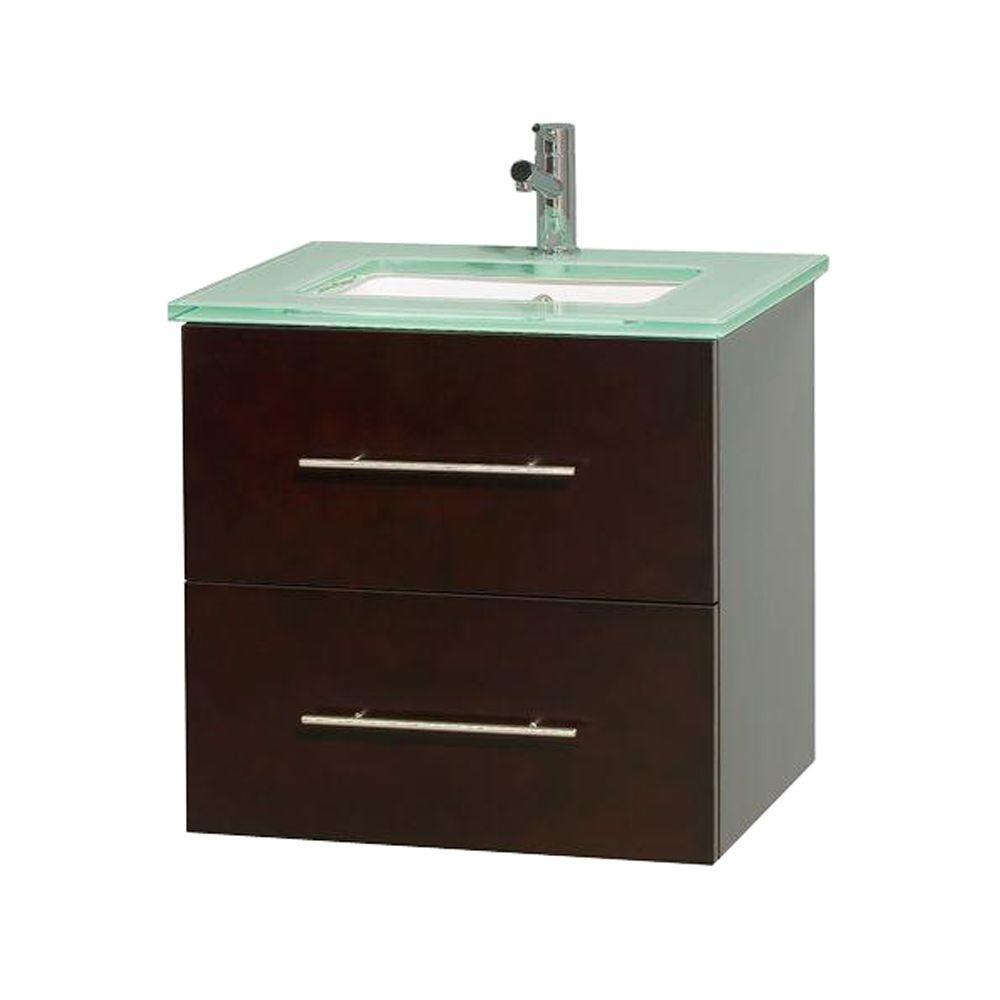Wyndham Collection Centra 24 in. Vanity in Espresso with Glass Vanity