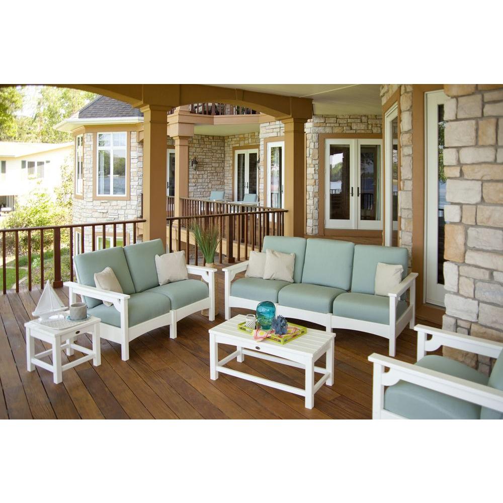 POLYWOOD Club White 5 Piece Deep Plastic Patio Seating Set With