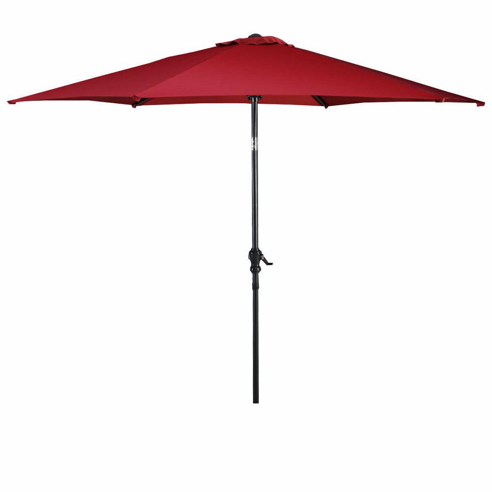 Costway 9 Ft Steel Market Tilt Patio Umbrella With Crank Outdoor Yard Garden In Burgundy Op2806bug The Home Depot