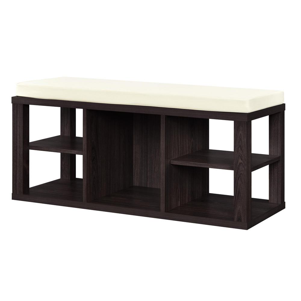 Ameriwood Nelson Espresso With Ivory Cushion Seat Storage Bench