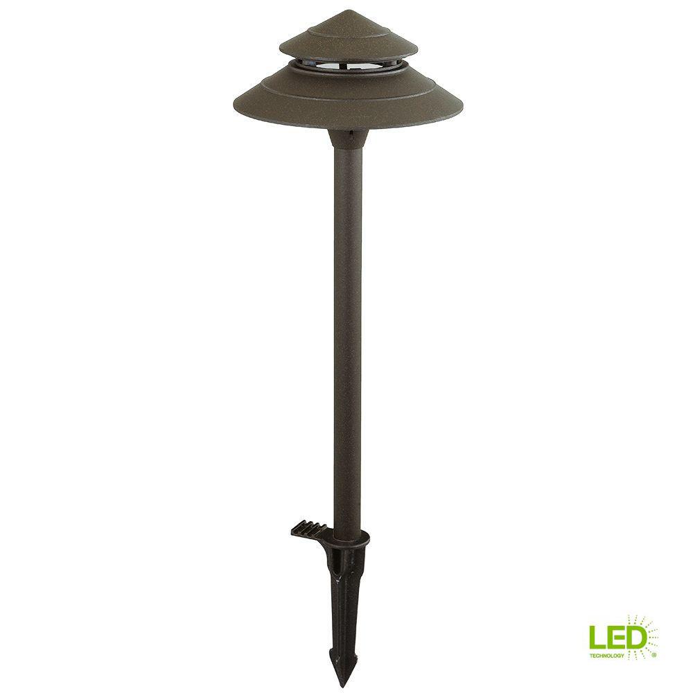 Bronze Landscape Lighting Outdoor The Home Depot Low Voltage Textured Bronze Outdoor Integrated Led 2 Tier Landscape Path Light