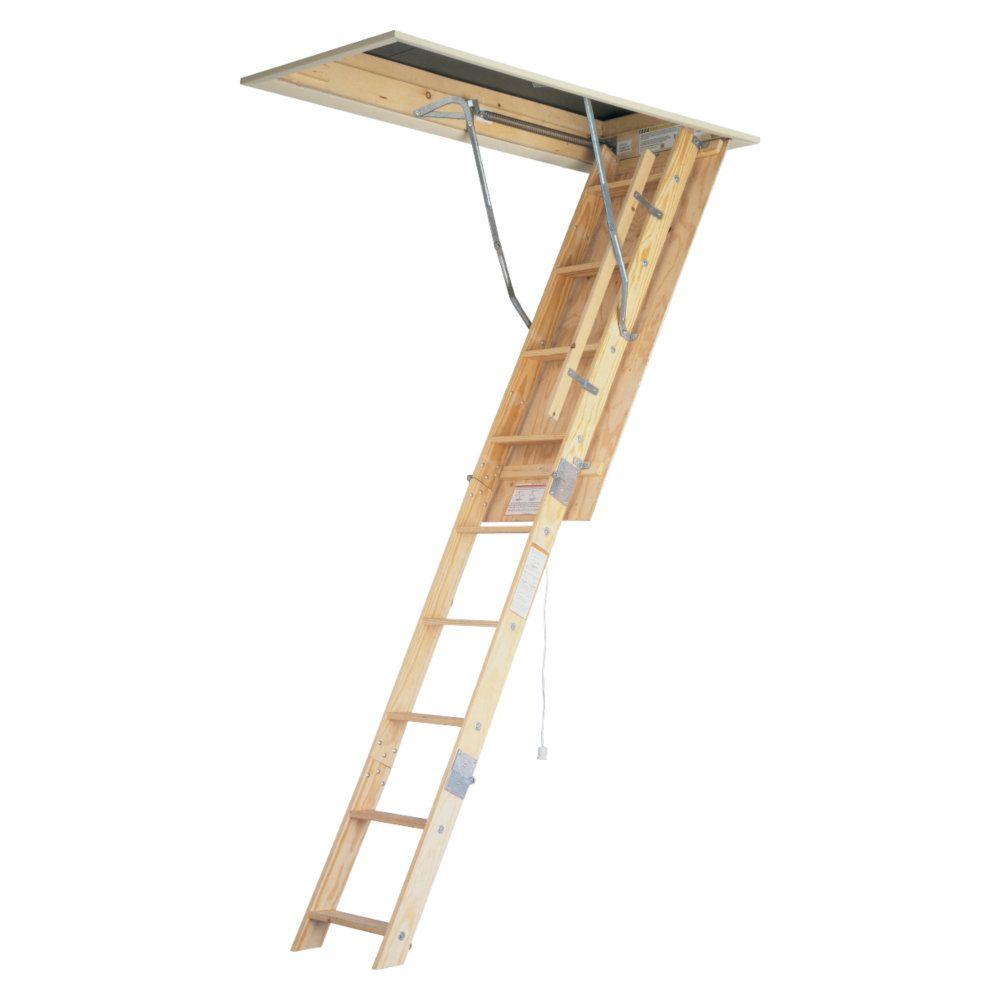Werner 8 ft. 10 ft., 22.5 in. x 54 in. Wood Universal Fit Attic Ladder with 250 Maximum Load
