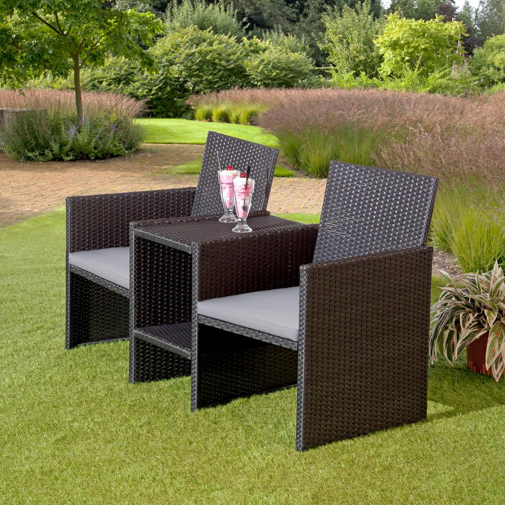 Suntime Outdoor Living 1 Piece Brown Plastic Loveseat With Light Grey Cushions
