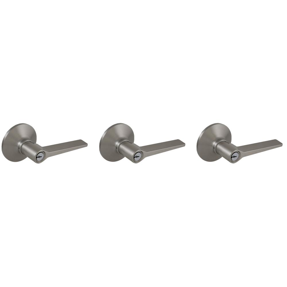 Defiant Freedom Satin Nickel Entry Keyed Door Lever 3 Pack Lex200bxcd3 The Home Depot 6482