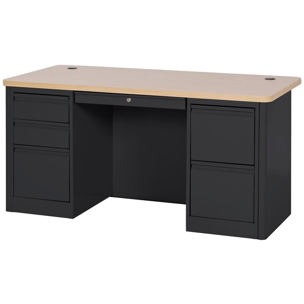 Teacher Desk Collection In Black And Maple Desks Home Office 900 Series Double Pedestal Heavy Duty Teachers Desk In Black Maple