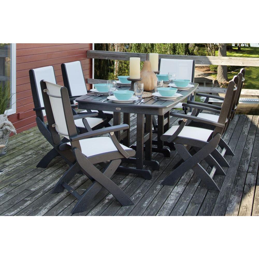 Polywood Coastal Slate Grey All Weather Plastic Outdoor Dining Set Coastal Black All Weather Plastic Dining Set In White Slings