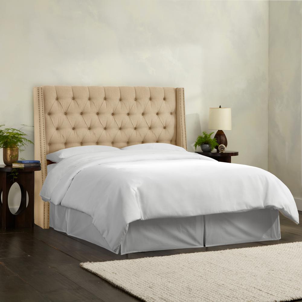 Upholstered Cover King Bed Frame Mounted Beds Headboards Linen Sandstone King Nail On Tufted Wingback Headboard