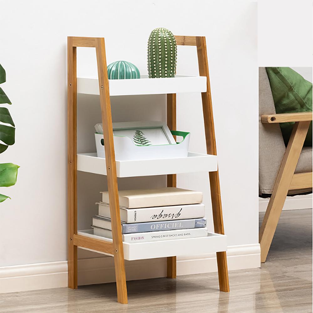 30 in. Brown Wooden 3Tier Ladder Shelf Plant Stand Bookcase Indoor