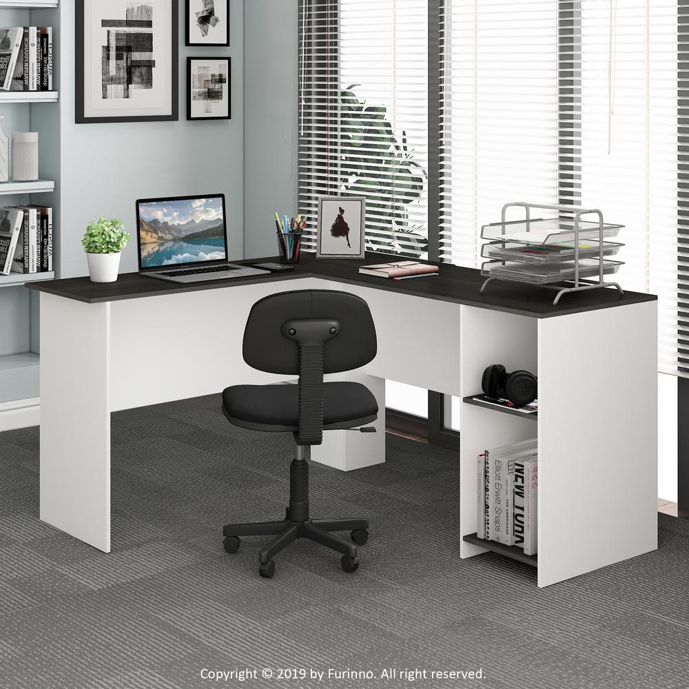 Furinno Indo Espresso White L Shaped Desk With Bookshelves