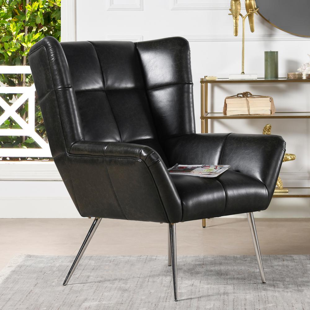 Jennifer Taylor Gerald Mid Century Modern Tufted Wingback Armchair Vintage Black Brown Faux Leather 60290 Mfb The Home Depot
