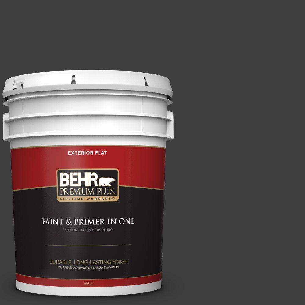 BEHR Premium Plus 5gal. T133 Black Lacquer Flat Exterior Paint
