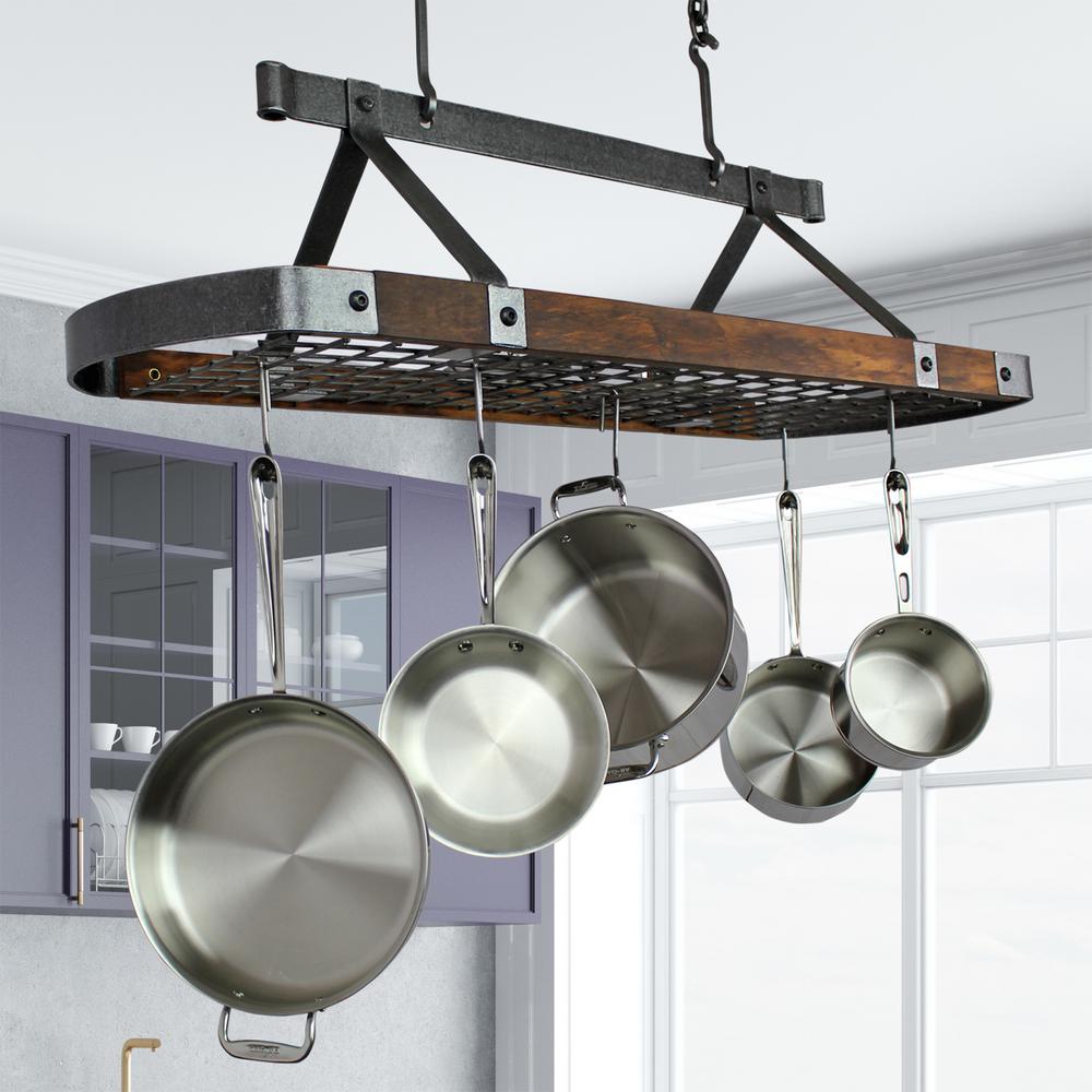 Signature 45 In Hammered Steel Oval Ceiling Pot Rack With Tigerwood 18 Hooks Signature 45 In Hammered Steel Oval Ceiling Pot Rack With Tigerwood 18 Hooks