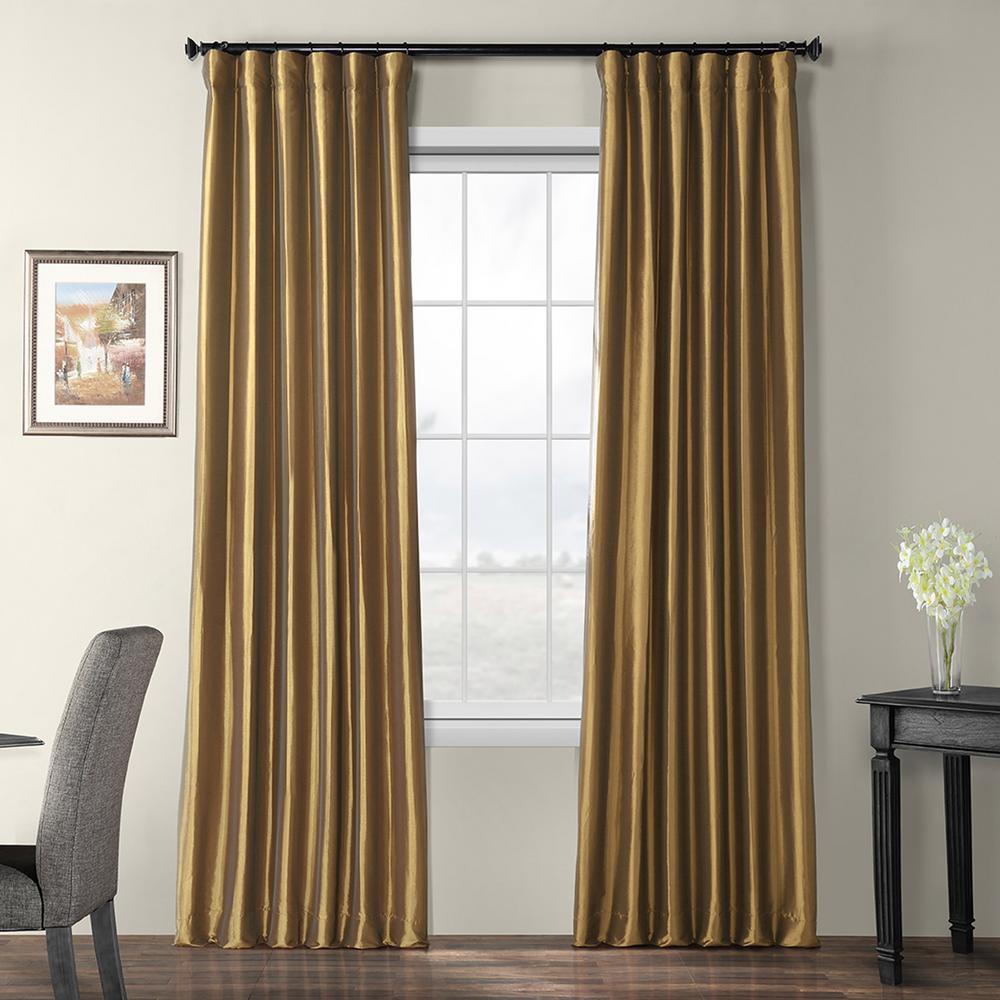 Exclusive Fabrics Furnishings Gold Nugget Brown Blackout Faux Silk Taffeta Curtain 50 In W X 84 In L PTCH BO206 84 The Home Depot
