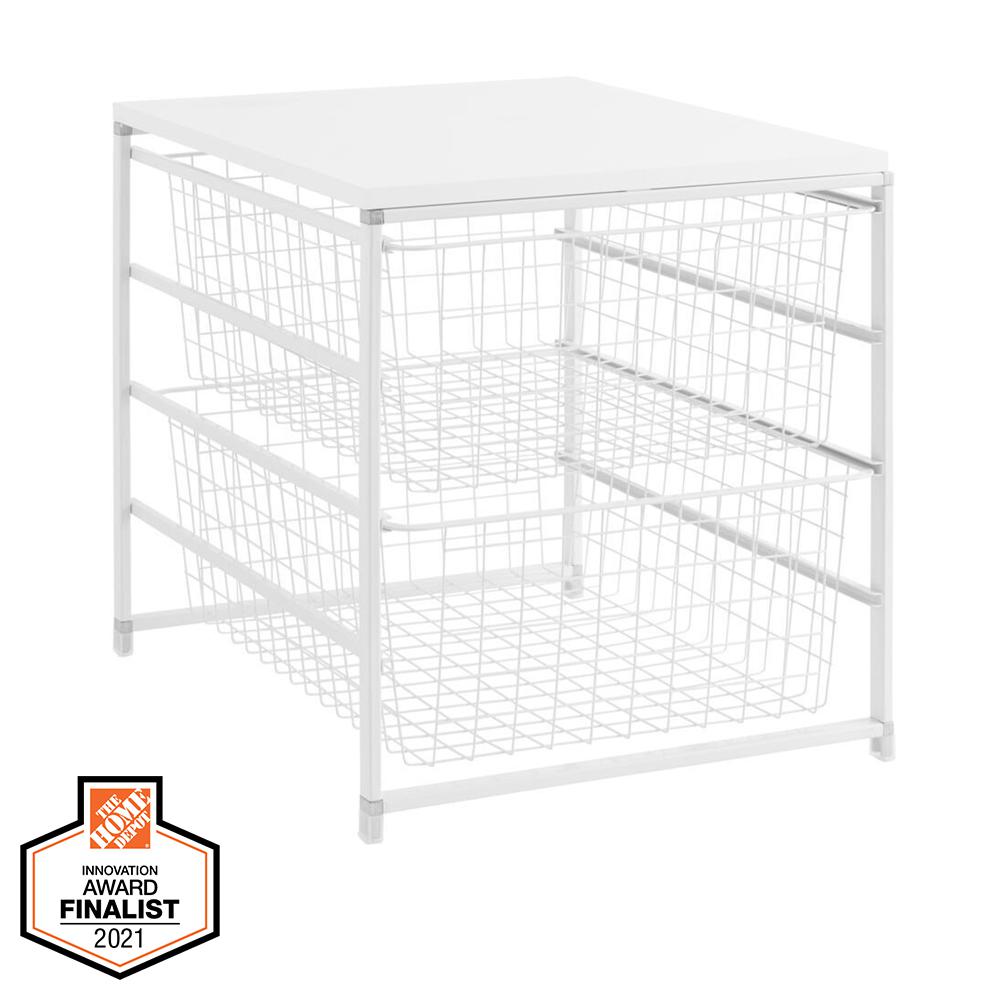 Everbilt 17.69 in. H x 17 in. W White Steel 2-Drawer Close Mesh Wire Basket