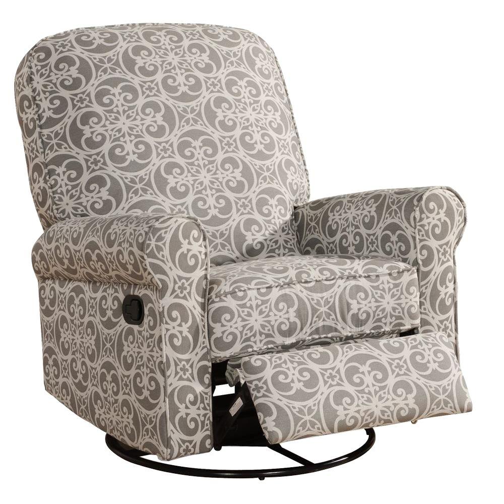 UPC 605876189813 product image for Ash Grey Fabric Swivel Recliner, Doodles Ash (Gray and White Print) | upcitemdb.com