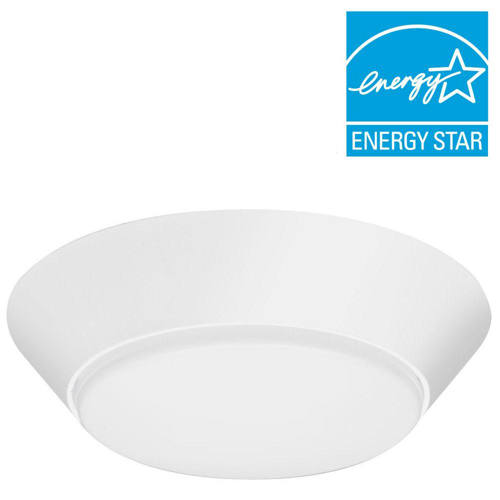 Round Integrated Led Flush Mount Lights Lighting The Home Depot Versi Lite 9 Watt Textured White Integrated Led Flush Mount