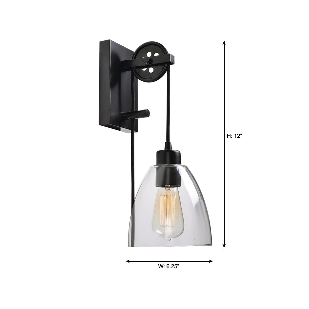 Home Decorators Collection Industrial Pulley 1 Light Clear Glass Plug In Wall Sconce With Bulb Hdp98266 The Home Depot