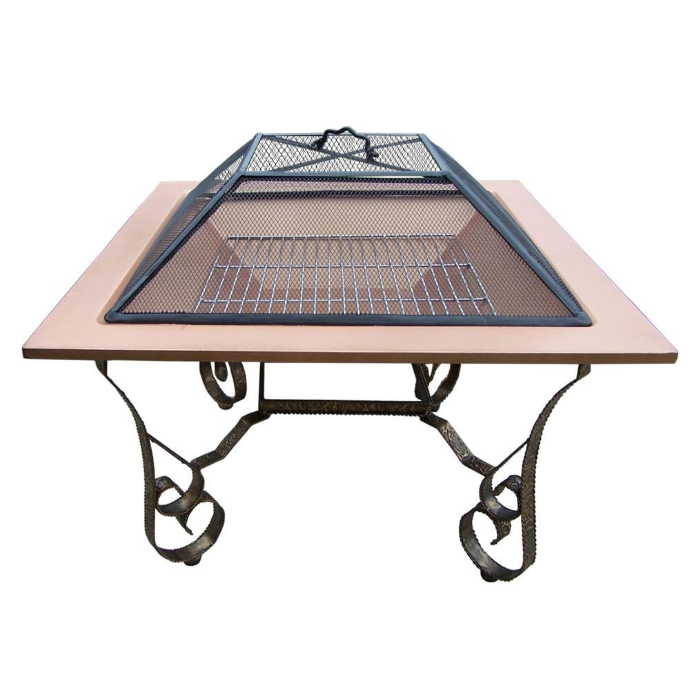 Victoria 33 inch Square Fire Pit Copper Color Bowl with Grill and Spark Guard...