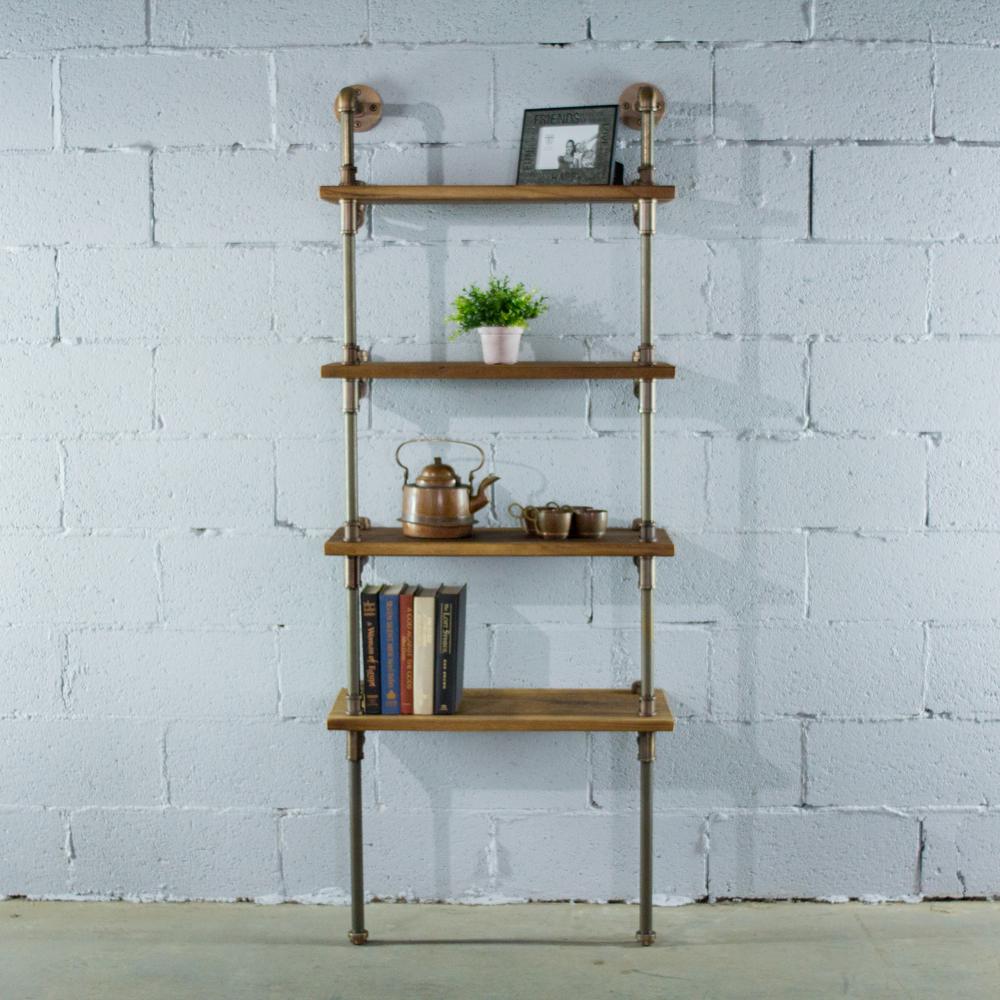 Furniture Pipeline Sacramento Farmhouse Brown 67 In Furniture Pipeline Sacramento Farmhouse Brown 67 In Wall 4 Shelf Etagere Pipe Bookcase Display Metal Reclaimed Wood Twbs1 Bz Br The Home