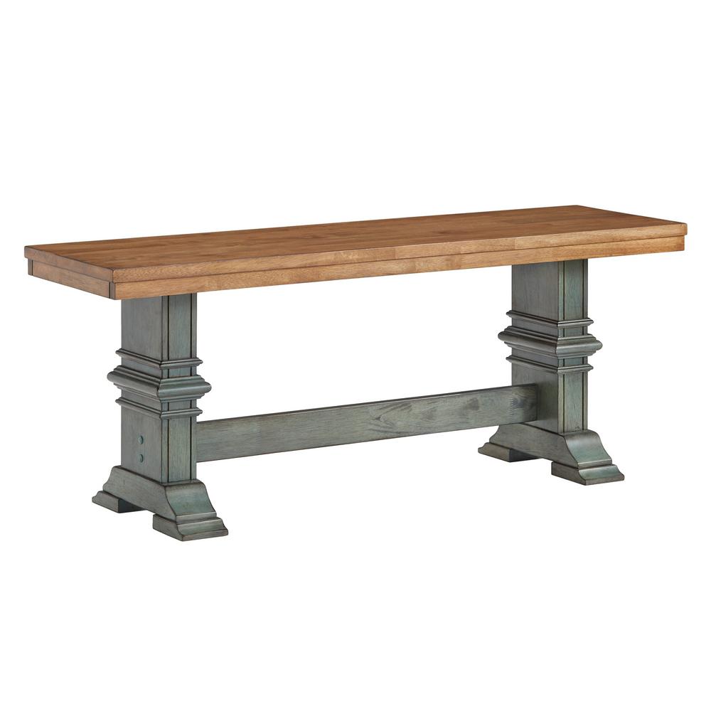 HomeSullivan Two Tone Oak And Antique Sage Dining Bench With Trestle