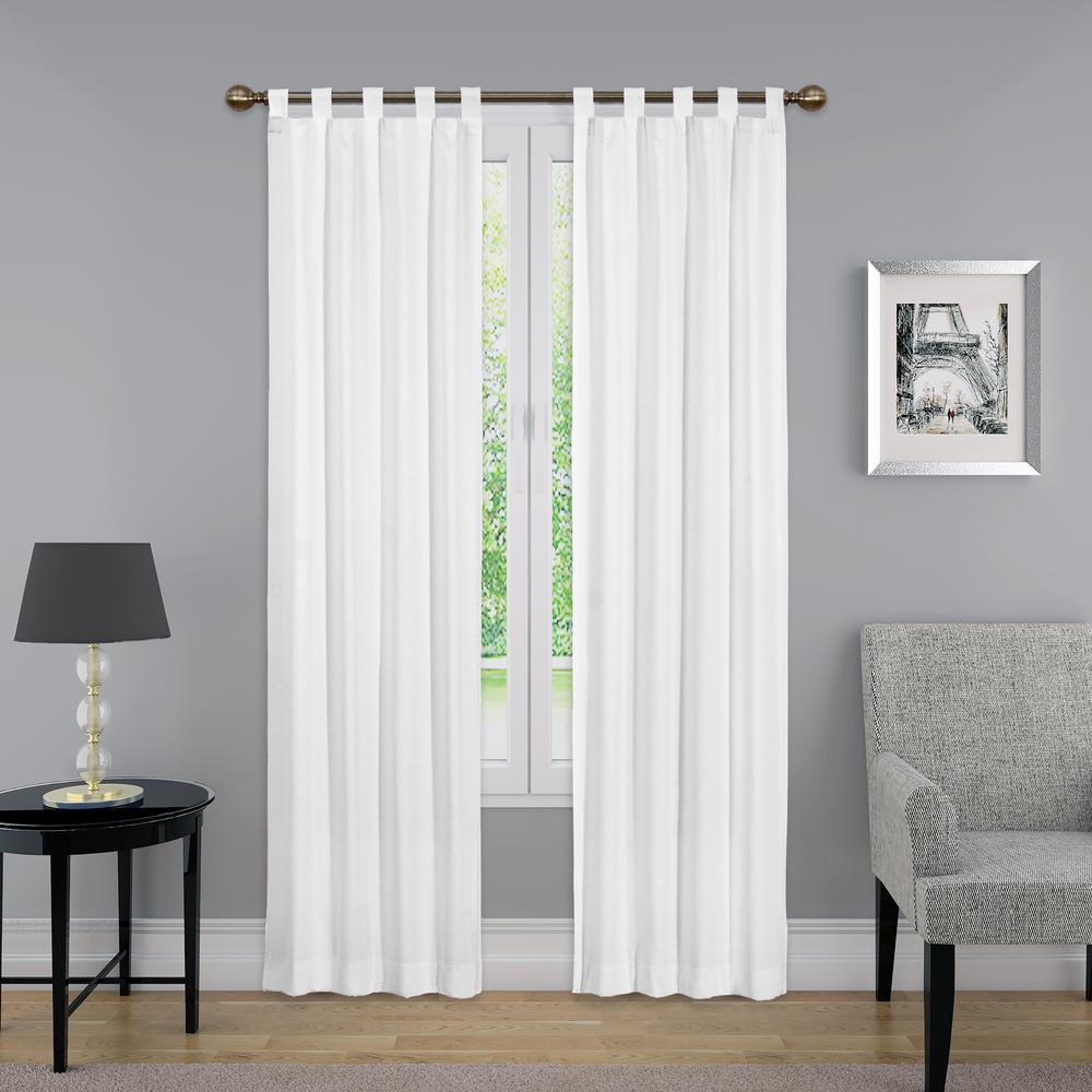 84 in. L Light Filtering White Poly/Cotton Tab Top Curtain Panel (1 ...