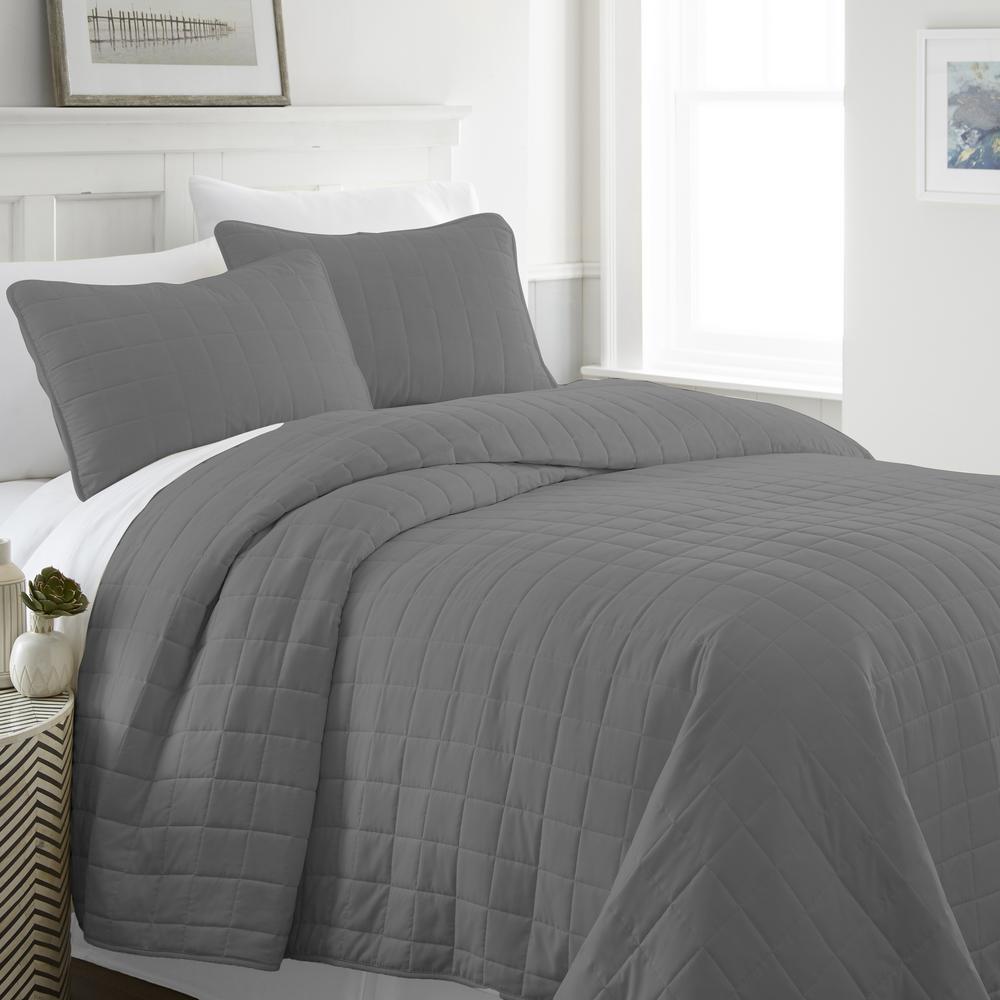 Becky Cameron Square Gray Queen Performance Quilted Coverlet Set