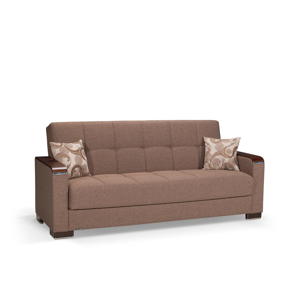 Ottomanson Armada Dark Beige Wooden Armed Sofa Sleeper Bed With Wooden Armed Sofa Sleeper Bed