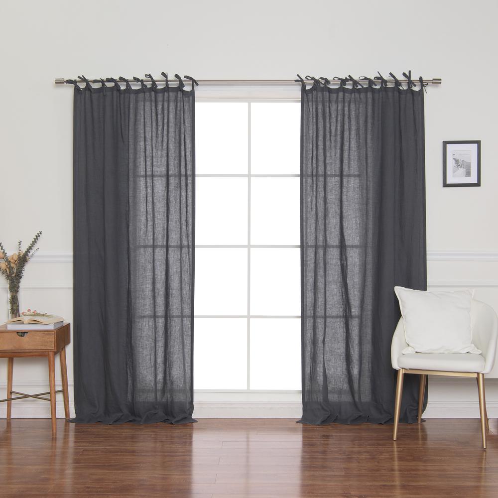 Best Home Fashion Linen Mid Weight Tie Top Curtain Panel in Dark Grey