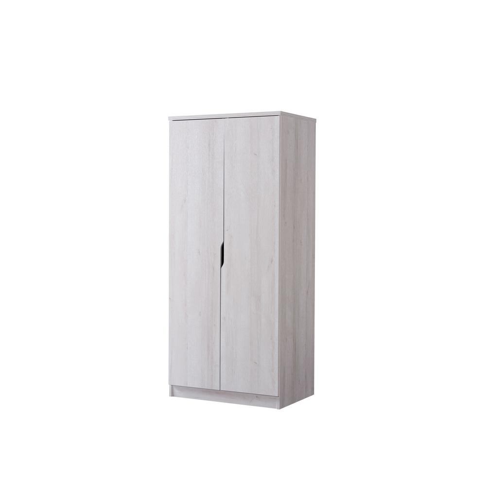 Furniture of America Alwin White Oak Wardrobe Armoire With Hanging 
