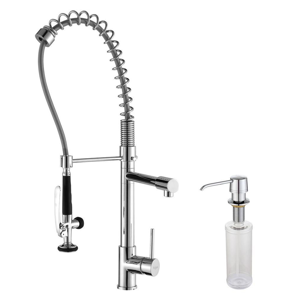 KRAUS CommercialStyle SingleHandle PullDown Kitchen Faucet with PreRinse Sprayer and Soap