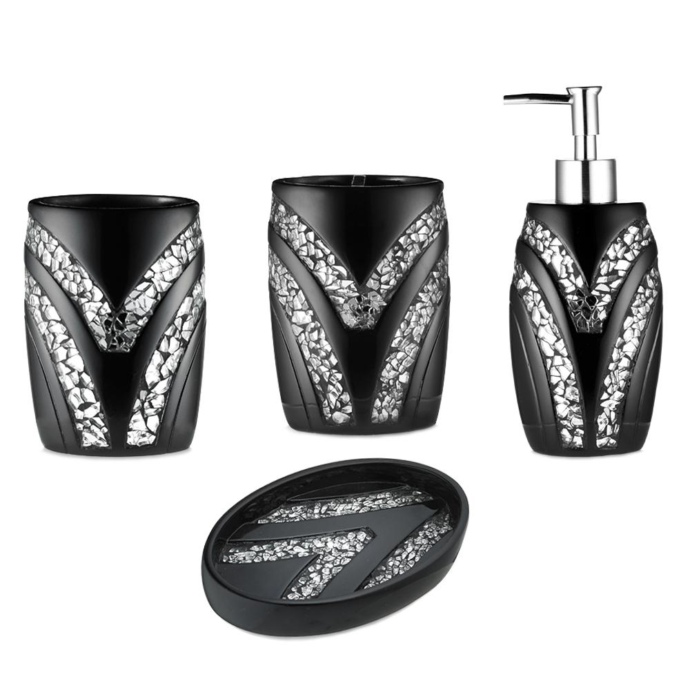 Popular Bath Products Sinatra 4 Piece Bath Accessory Set In Black And Grey 871890 The Home Depot