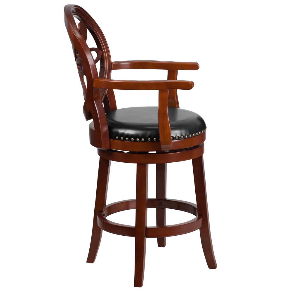 Flash Furniture 29/'/' High Backless Light Cherry Wood Barstool with Black Leather