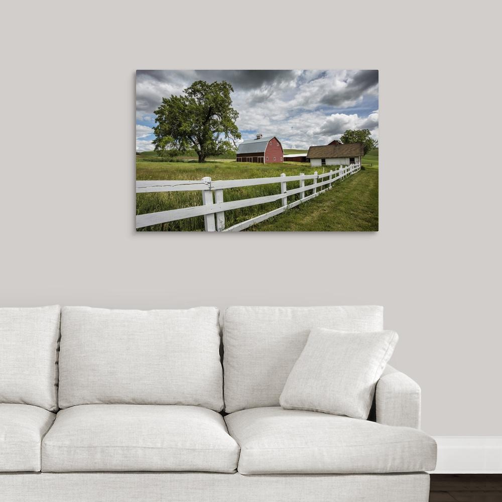 Greatbigcanvas Red Barn And White Picket Fence In The Palouse