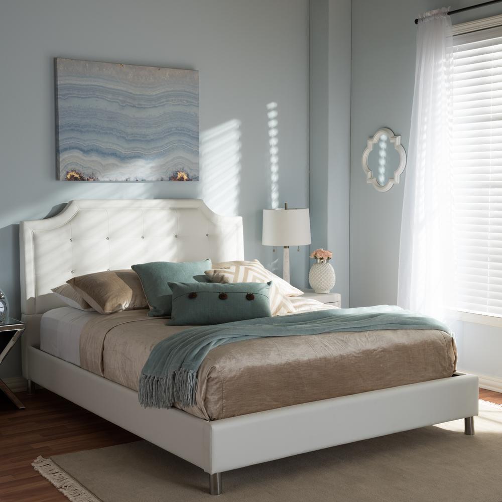 Faux Leather King White Beds Headboards Bedroom Furniture Carlotta Transitional White Faux Leather Upholstered King Size Bed