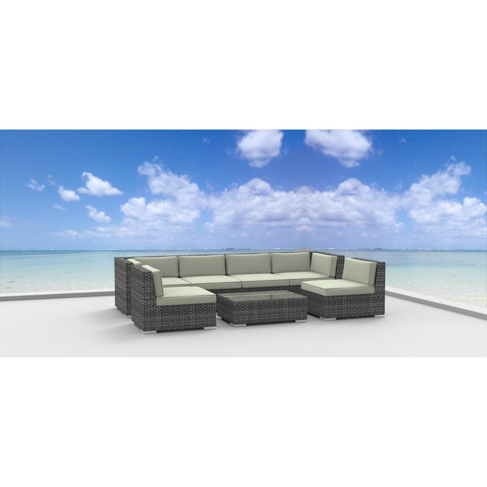 Urban Furnishing Oahu 7 Piece Wicker Patio Sectional Seating Set Urban Furnishing Oahu 7 Piece Wicker Patio Sectional Seating Set With Beige Cushions