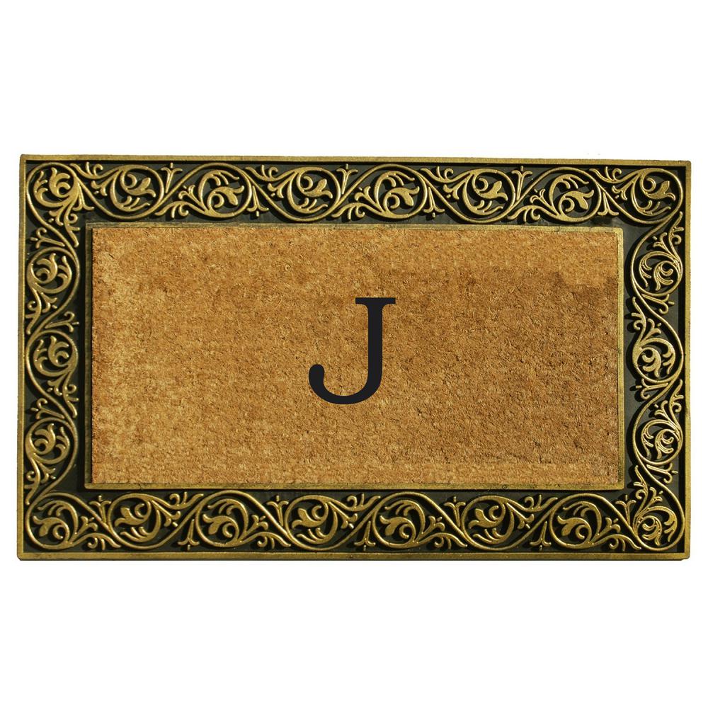 Calloway Mills Prestige Gold Monogram Door Mat 18 In X 30 In Letter J goldj The Home Depot