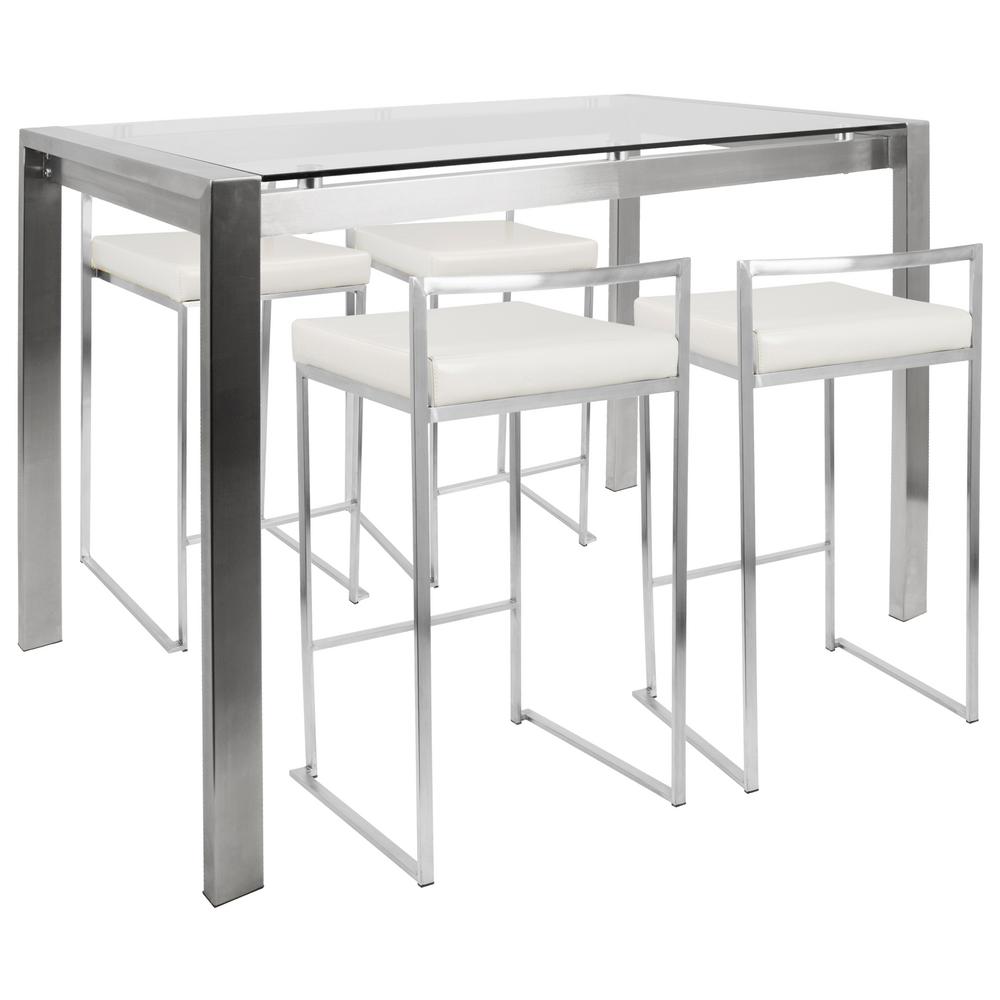 Lumisource Fuji 5 Piece White And Brushed Stainless Steel Counter Lumisource Fuji 5 Piece White And Brushed Stainless Steel Counter Height Dining Set