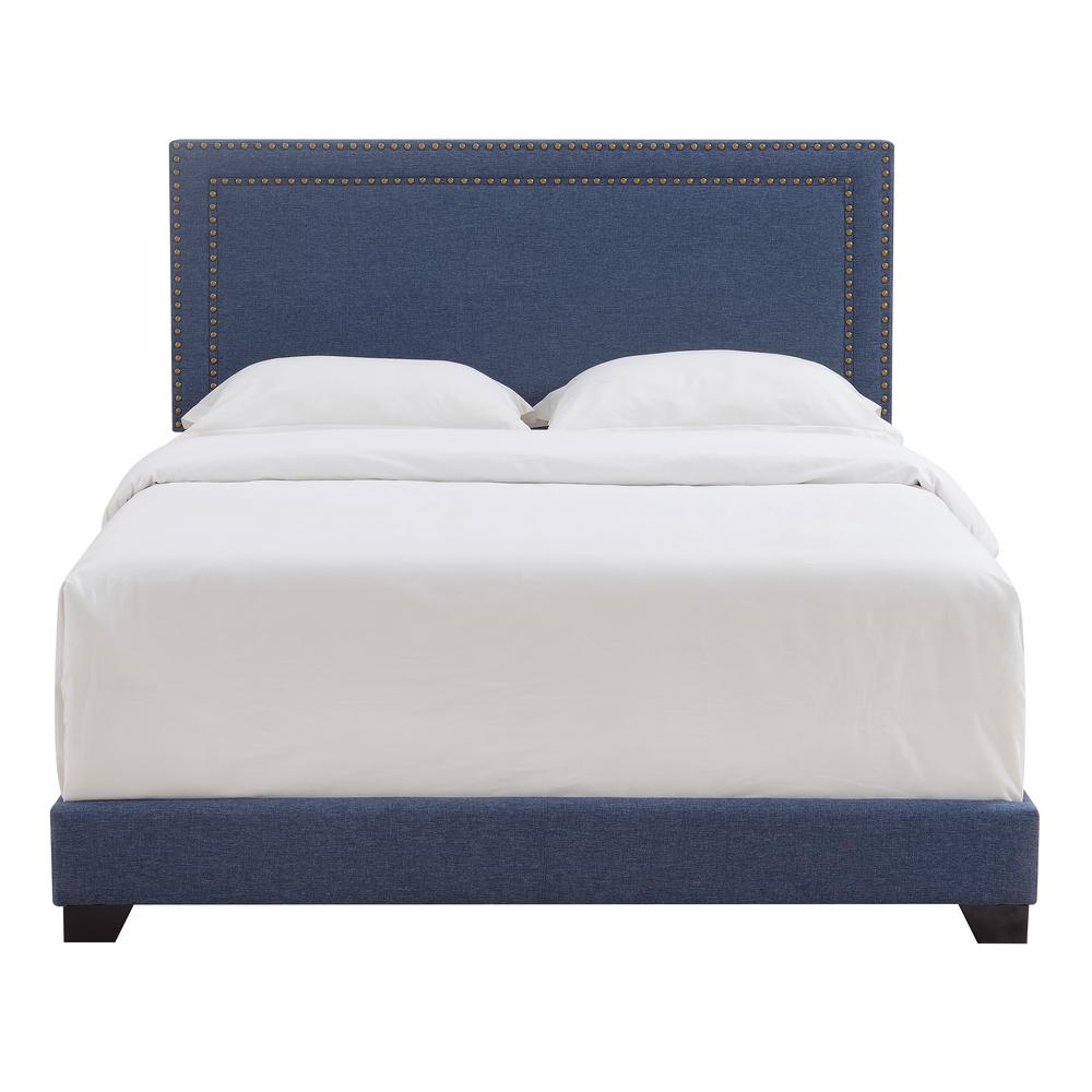 Nailhead Trim Denim Blue Upholstered King Bed-DS-A123-291-1 - The Home