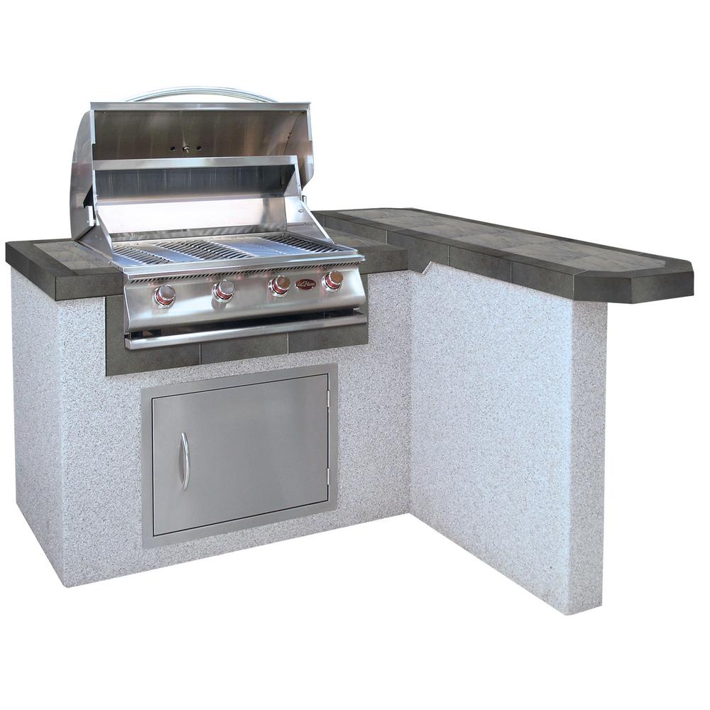 Cal Flame 4 ft. Stucco Grill Island with 4-Burner Propane Gas Grill in