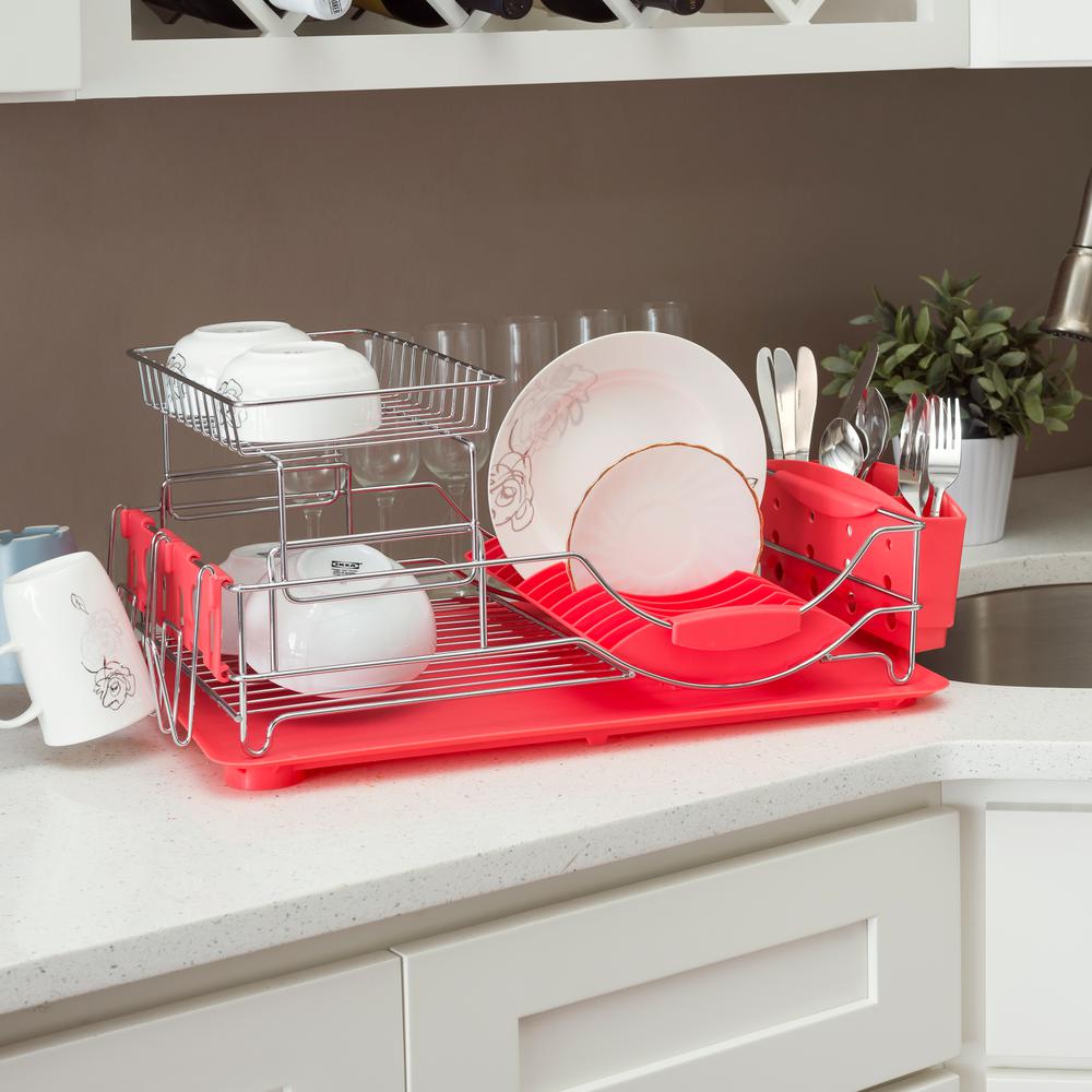 Red Dish Racks Kitchen Sink Organizers The Home Depot