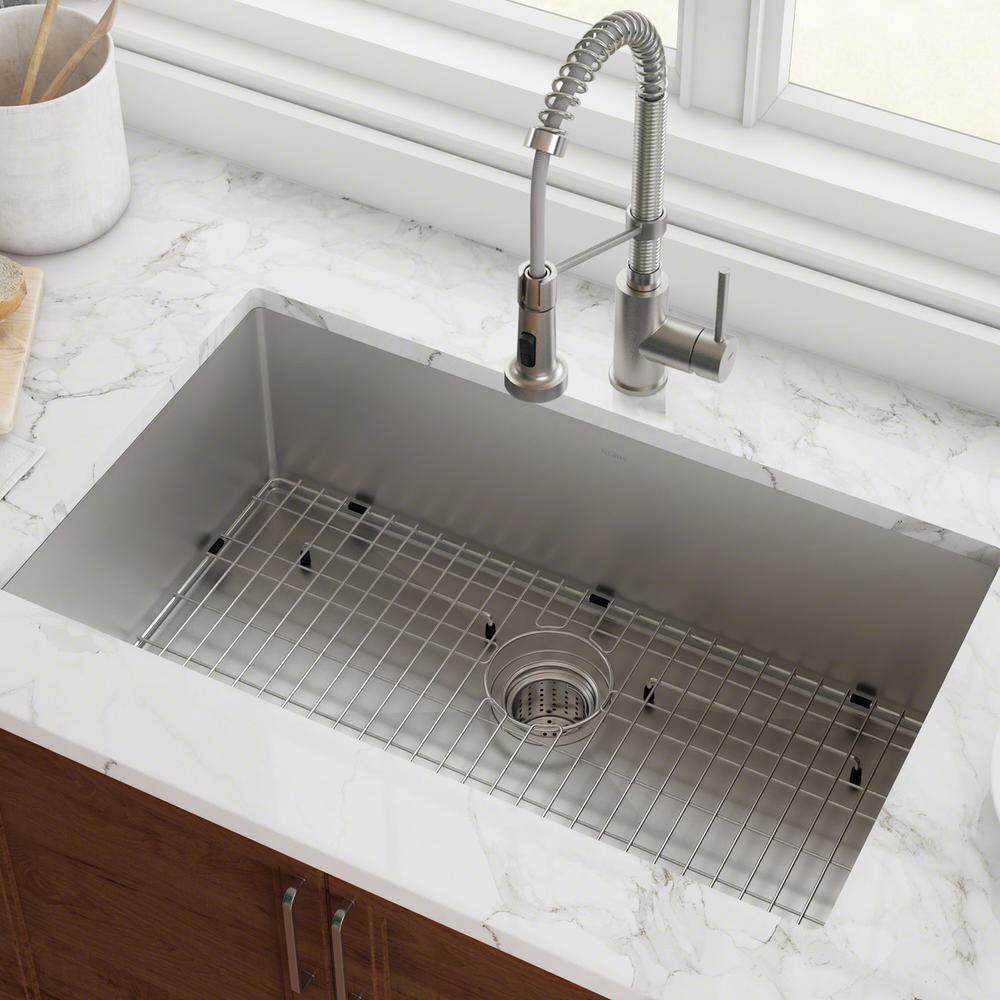 KRAUS Standart PRO 32in 16 Gauge Undermount Single Bowl Stainless Steel Kitchen Sink KHU100 32 The Home Depot