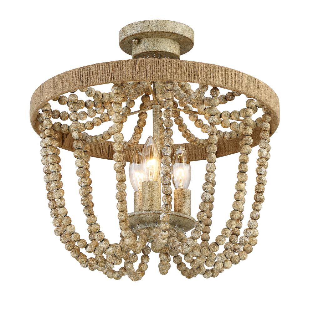 Filament Design 3 Light Natural Wood With Rope Semi Flush Mount Cli 3 Light Natural Wood With Rope Semi Flush Mount