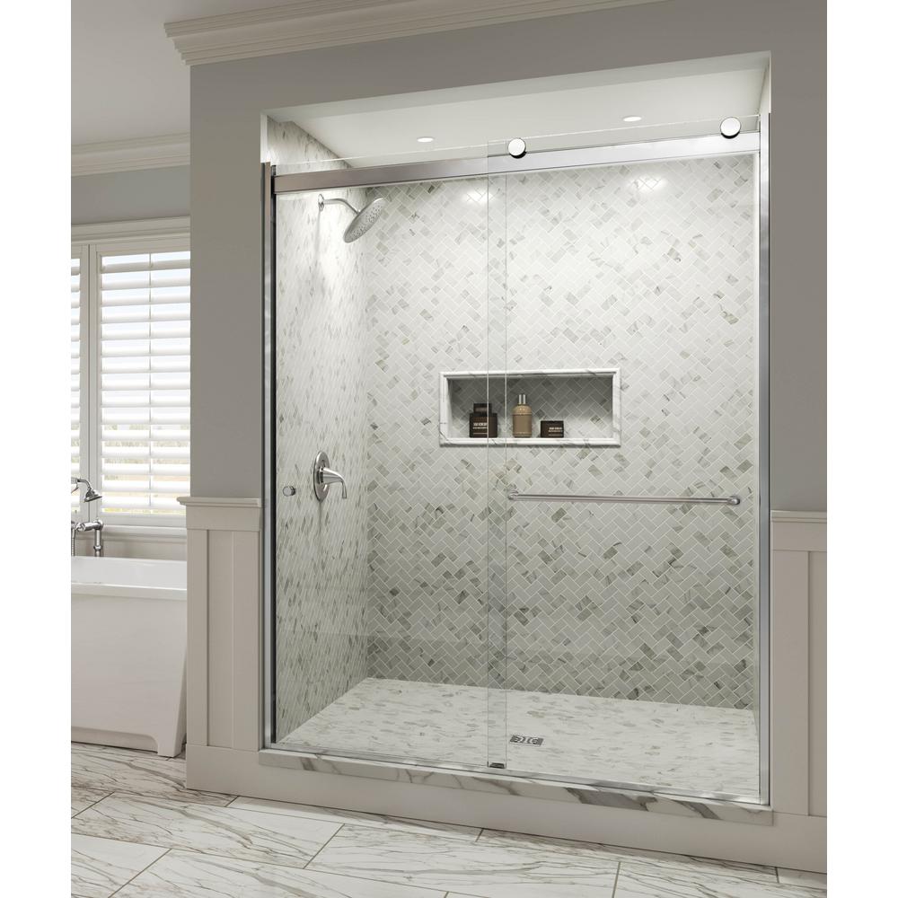 Rotolo 59 In X 76 Semi Frameless Sliding Shower Door Chrome With Handle