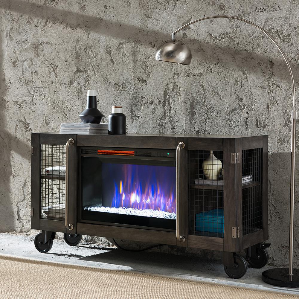 Bold Flame Revolution 53 In Wire Mesh Storage Electric Fireplace Charcoal Gray
