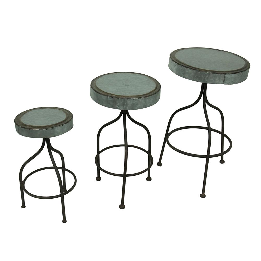 Galvanized Retro Metal Bar Stools Decorative Plant Stands Set Of 3 Galvanized Retro Metal Bar Stools Decorative Plant Stands Set Of 3