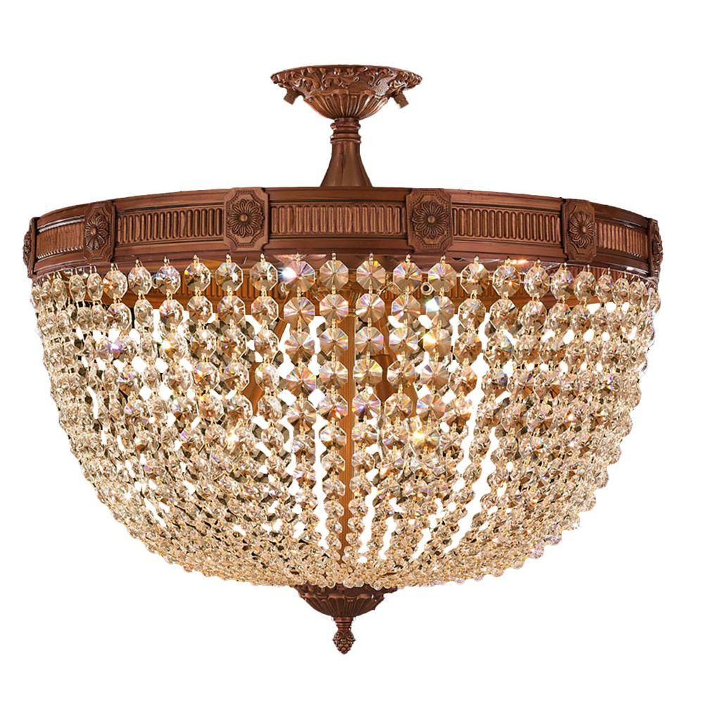 Worldwide Lighting Winchester 9 Light French Gold And Golden Teak Worldwide Lighting Winchester 9 Light French Gold And Golden Teak Crystal Flushmount