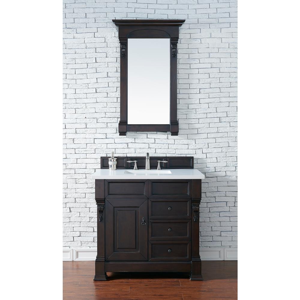 James Martin Vanities Brookfield 36 In W Single Bath Vanity In Burnished Mahogany With Quartz Vanity Top In Classic White With White Basin 147 114 5566 3clw The Home Depot